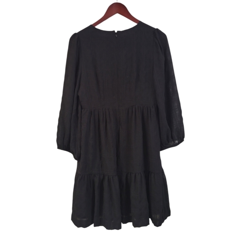 NWOT Madewell Black Puff Sleeve Ruffle Hem Mini Dress Size 4 - Picture 5 of 7